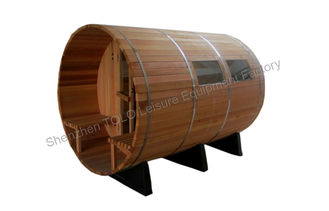China Digital Cedar Solid Wood Barrel Sauna Room With Porch For 4 Person supplier